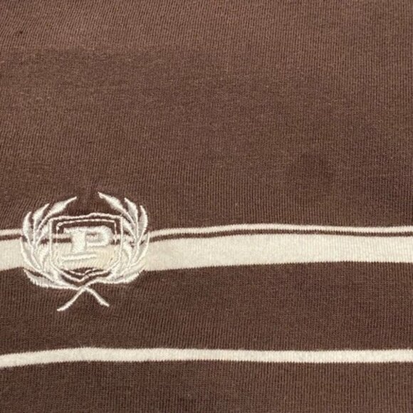 Phat Farm Polo Men's Large Short Sleeve Brown White Blue Stripe 90's Y2K Vtg GUC - Picture 4 of 8